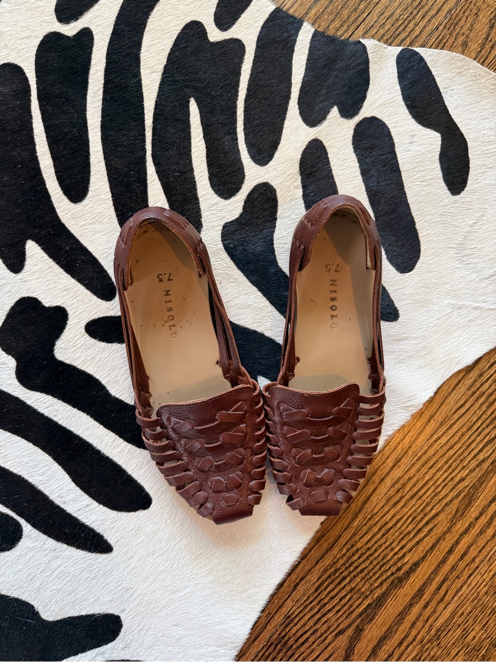 Nisolo Brown Woven Leather Huarache Flats
